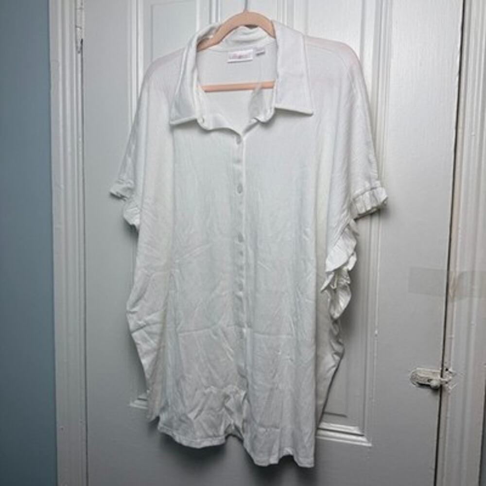 Belle by Kim Gravel Ruffle Sleeve Button Up Shirt Womens 3X White NWOT